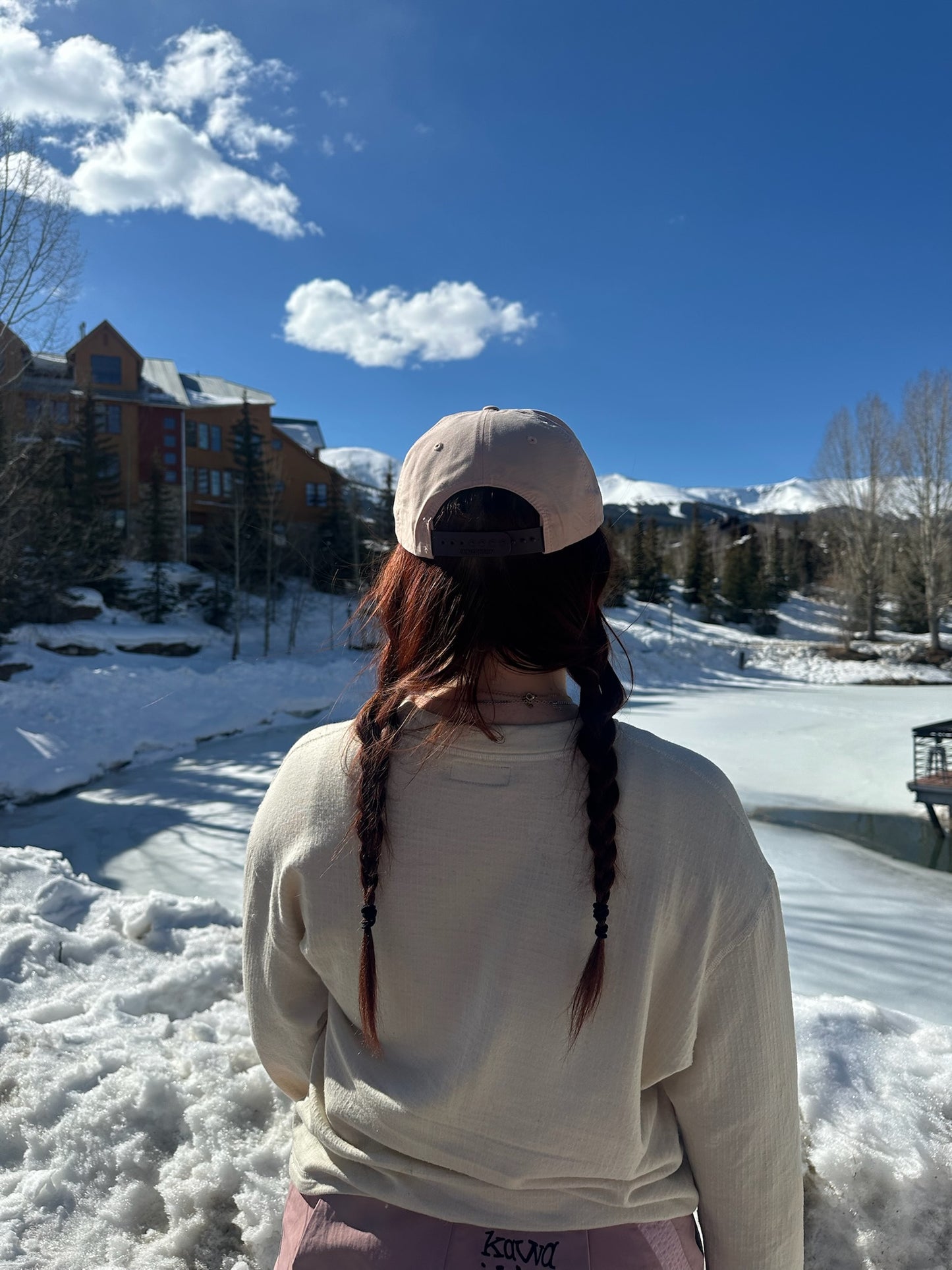 Breck Pale Peach Flat Brim With Maroon Rope | Peach Flat Brim Snap Back Breckenridge | Breck CO Peach Cap | Shop Breck Hat Co