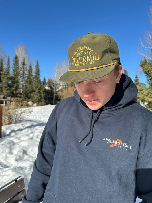 Breck Loden Green Flat Brim With Gold Rope | Green Flat Brim Snap Back Breckenridge | Breck CO Green Cap | Shop Breck Hat Co