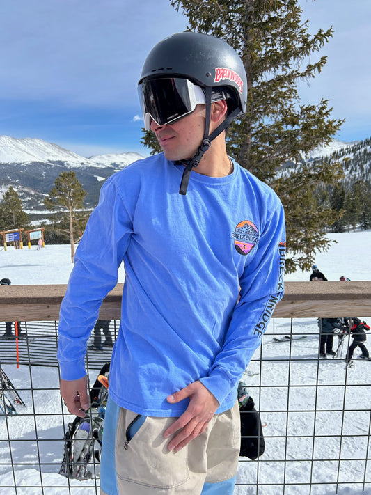 Breck Long sleeve with Neon Logo -Periwinkle Blue |Shopping near me| Shops near me| Breckenridge long sleeve| Neon logo Breck shirt | Shop reck Hat Co