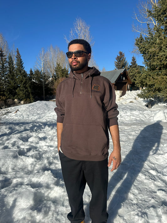 Breckenridge Quarter Zip with Leather Patch | Choclate Quater Zip Breck | Shops Near Me | Shop Breck Hat Co.