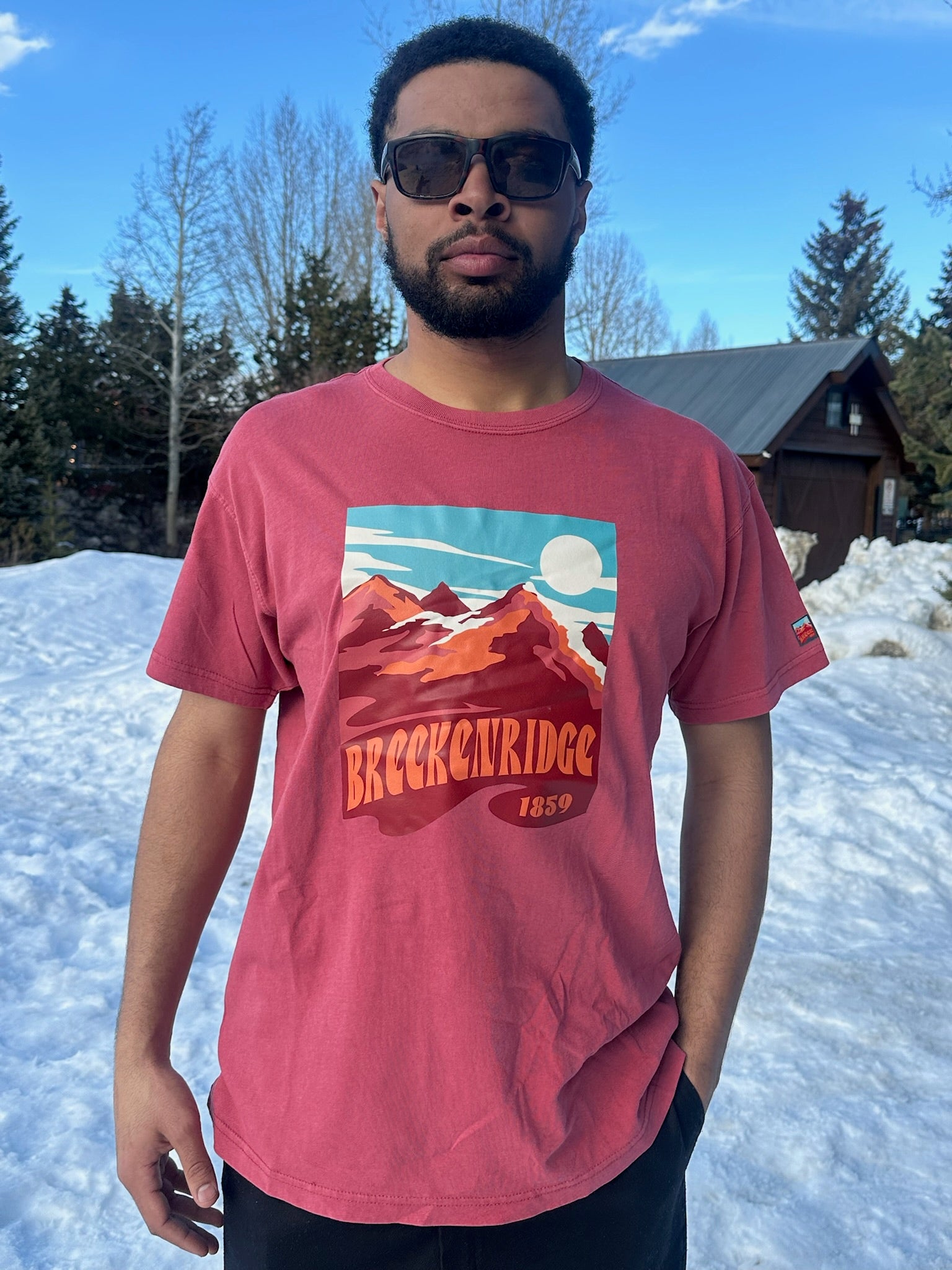Retro Breck Mountain Tee- Scarlet Red | Red Retro Breck T Shirt | Throwbak Breckenridge shirt | Shop Breck Hat Co
