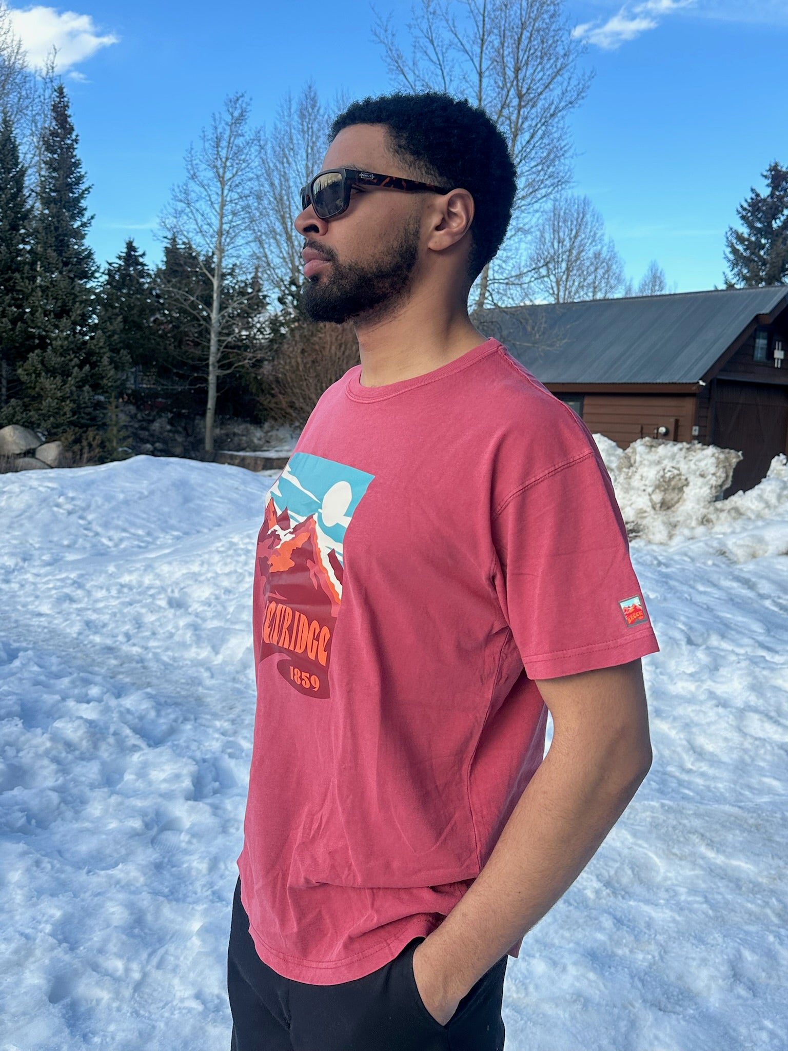 Retro Breck Mountain Tee- Scarlet Red | Red Retro Breck T Shirt | Throwbak Breckenridge shirt | Shop Breck Hat Co