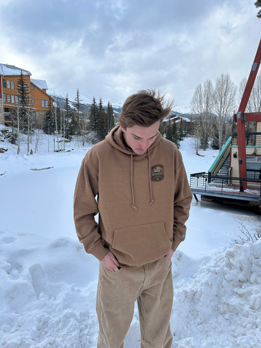 Tan Hoodie With Breck Logo | Top Seller Hoodie | Breckenridge Hoodie | Shop Breck Hat Co.